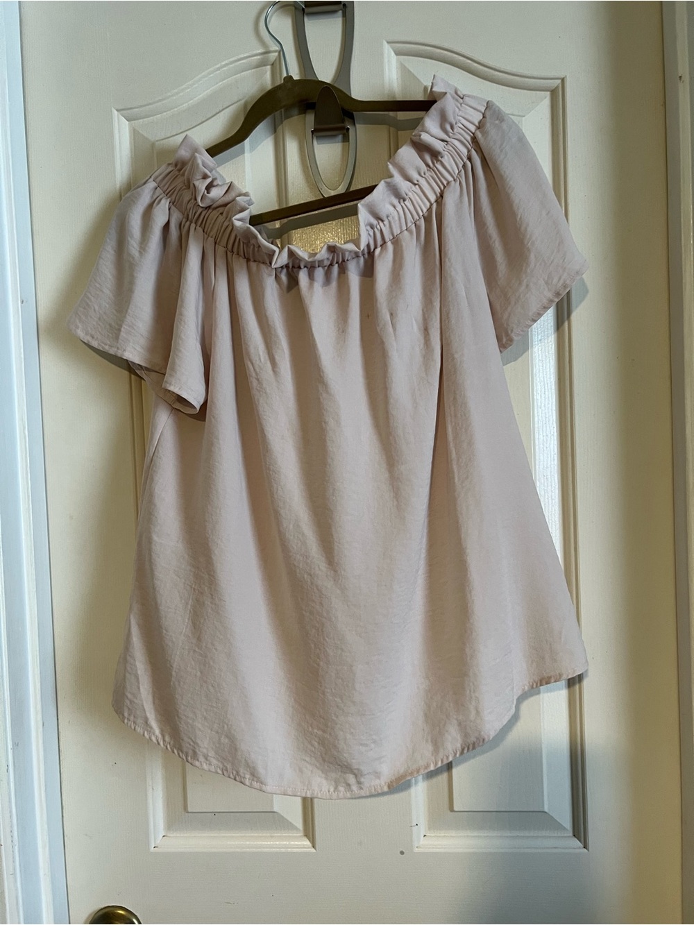 3 for $13 Sweet Rain Off-Shoulder Blouse in Light Mauve